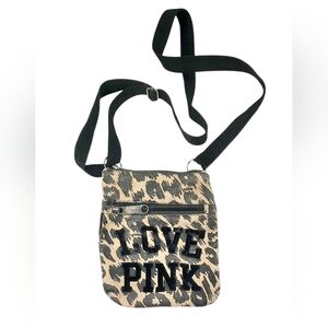Victorias Secret Love Pink Crossbody Purse Bag Women’s Cheetah Print Black Beige